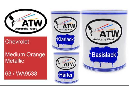 Chevrolet, Medium Orange Metallic, 63 / WA9538: 1L Lackdose + 1L Klarlack + 500ml Härter - Set, von ATW Autoteile West.